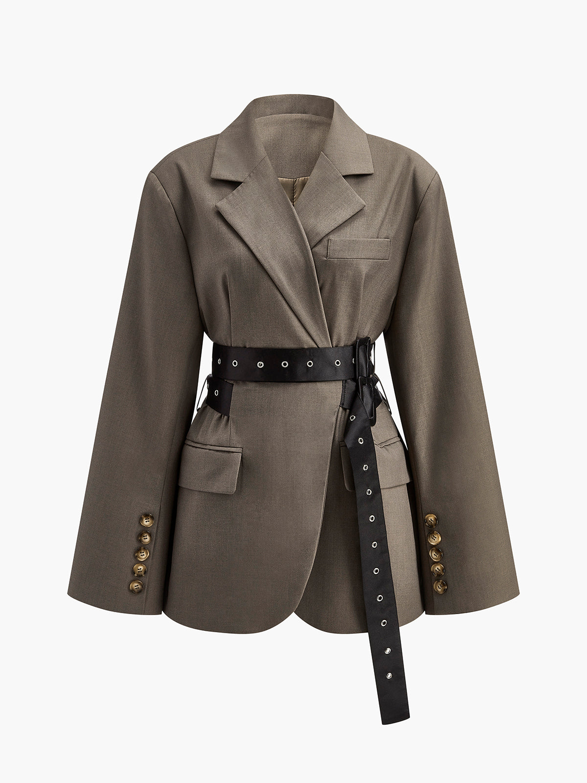 Mila Damen Oversized Blazer Oliv mit Taillengürtel - Norvielle