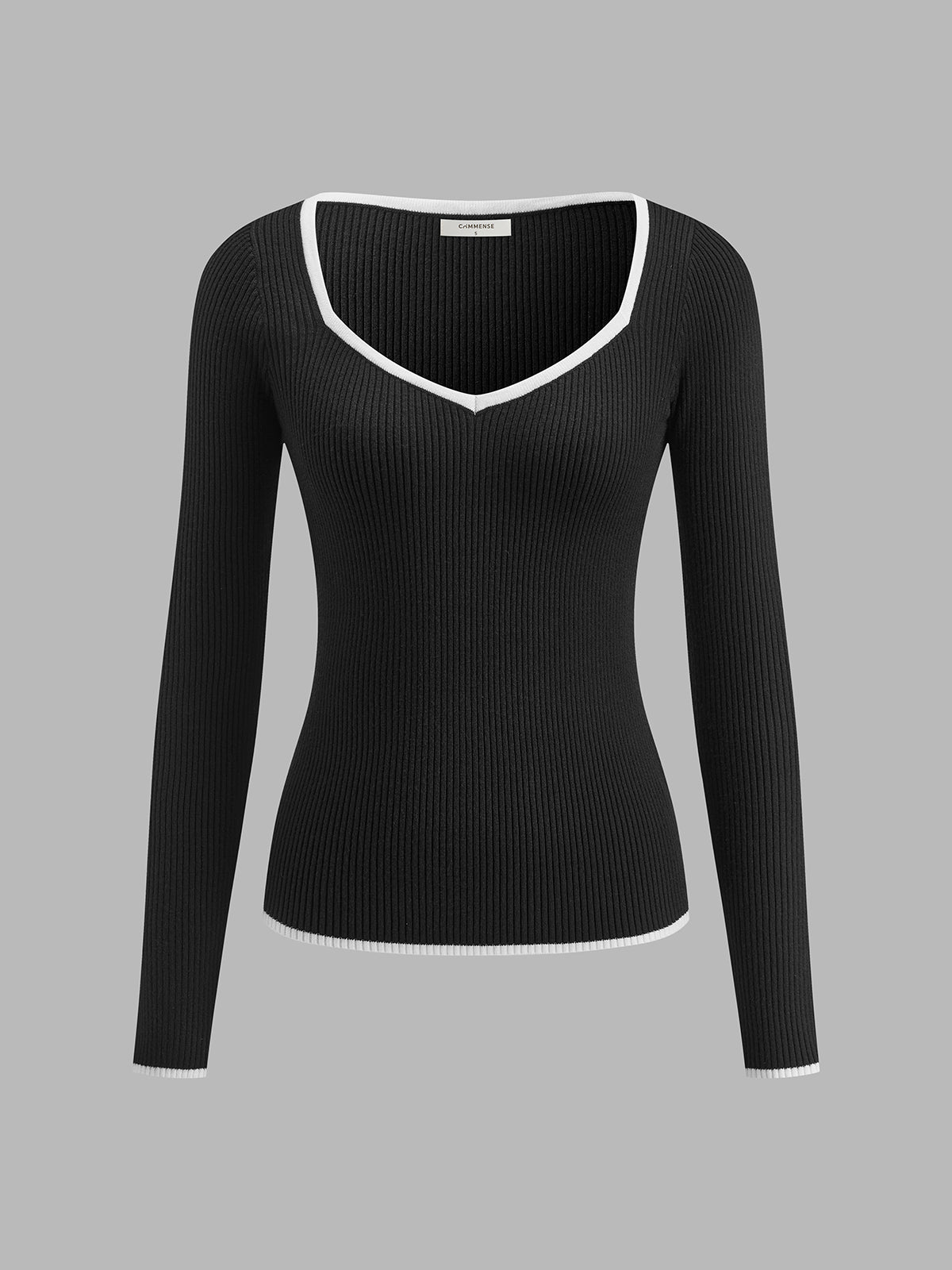 Damen Winterpullover Mit V-Ausschnitt Kontrastbesatz