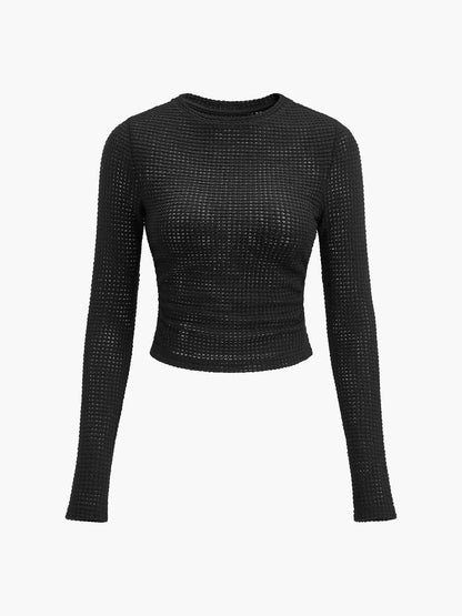Damen Langarm Crop- aus Waffelstrick