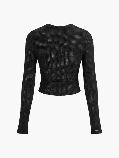 Damen Langarm Crop- aus Waffelstrick