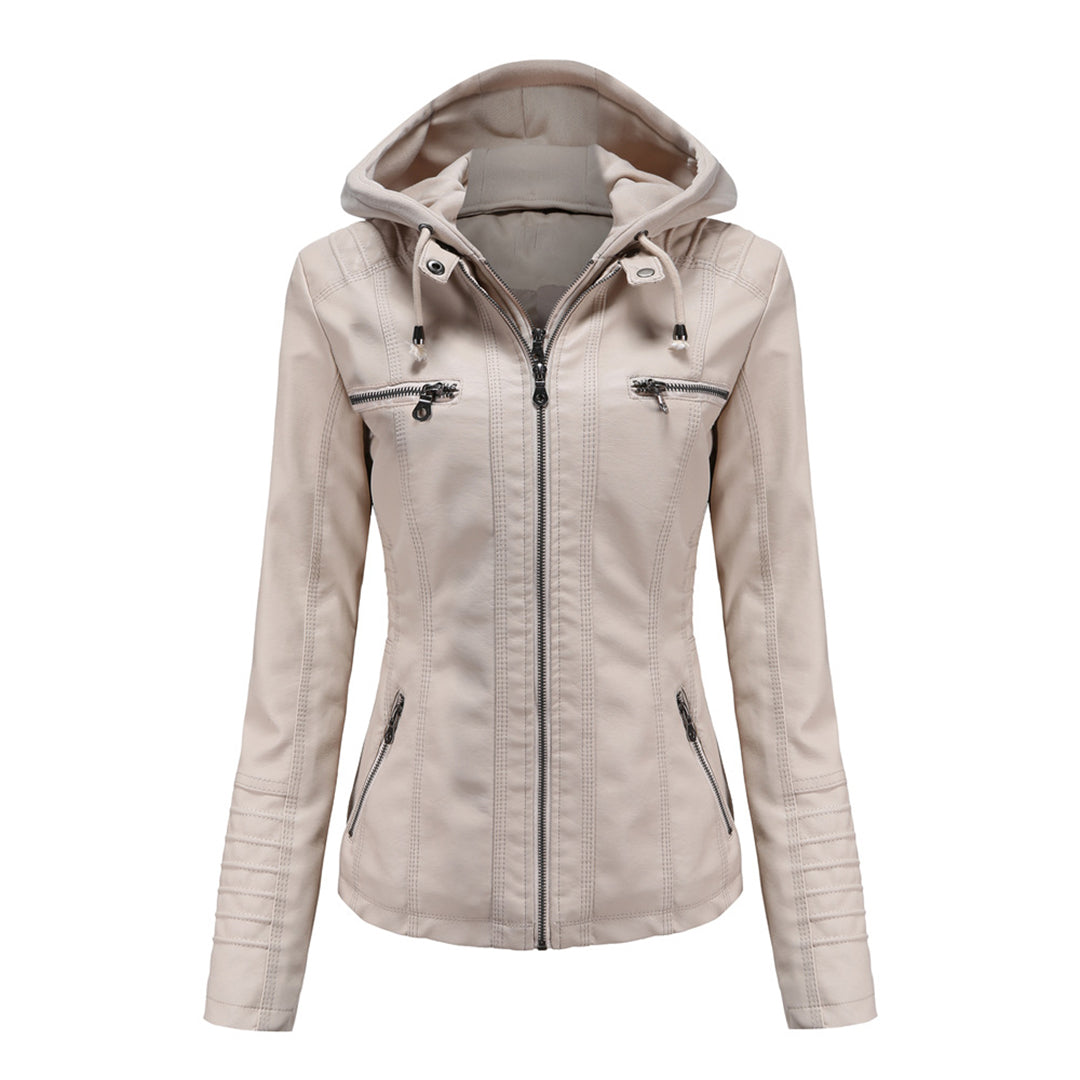 Damen Motorradjacke Kunstleder Kapuze