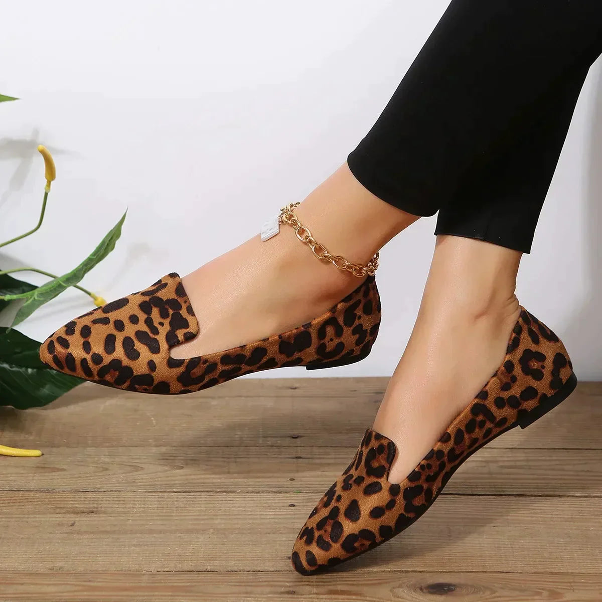 Norvielle Damen Orthopädische Loafers Leopard Spitze