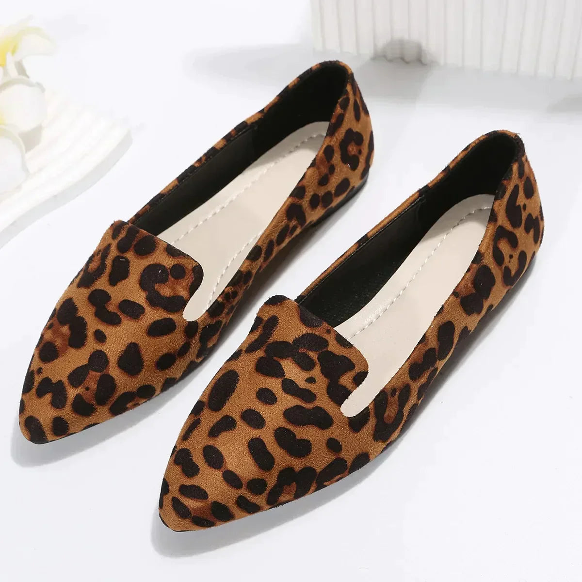Norvielle Damen Orthopädische Loafers Leopard Spitze