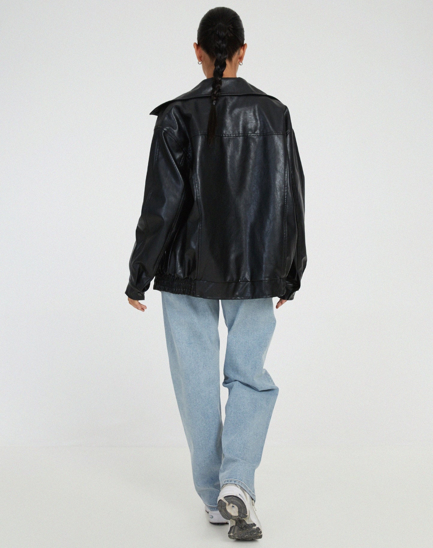 Damen Oversized Lederjacke PU-Kunstleder
