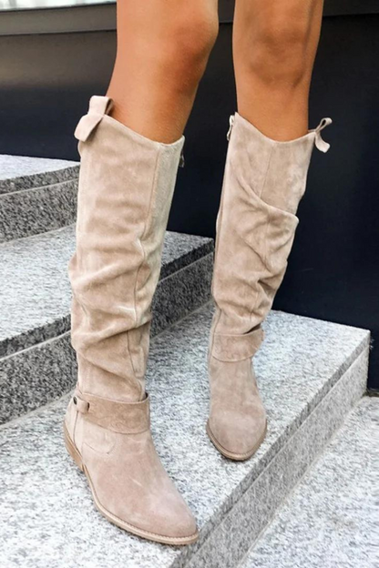 Damen Overknee Stiefel Wildleder Eleganter Blockabsatz