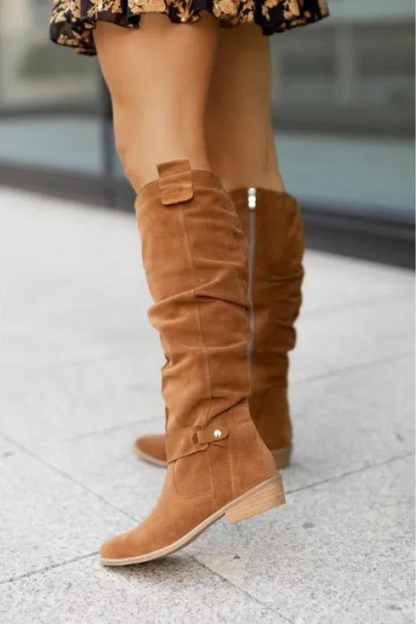 Damen Overknee Stiefel Wildleder Eleganter Blockabsatz