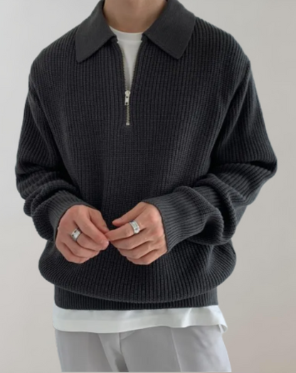 Herren Strickpullover Halbzipp Reißverschluss Eleganz Beige - Norvielle