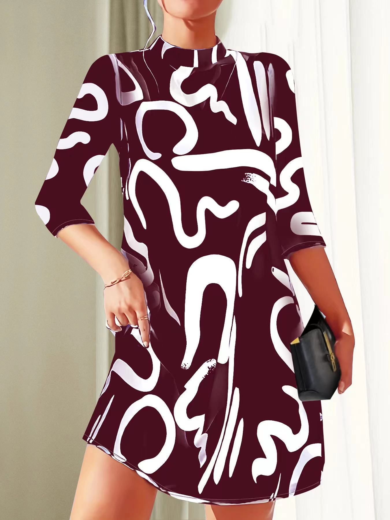 Damen Abendkleid 3/4 Arm Rundhals