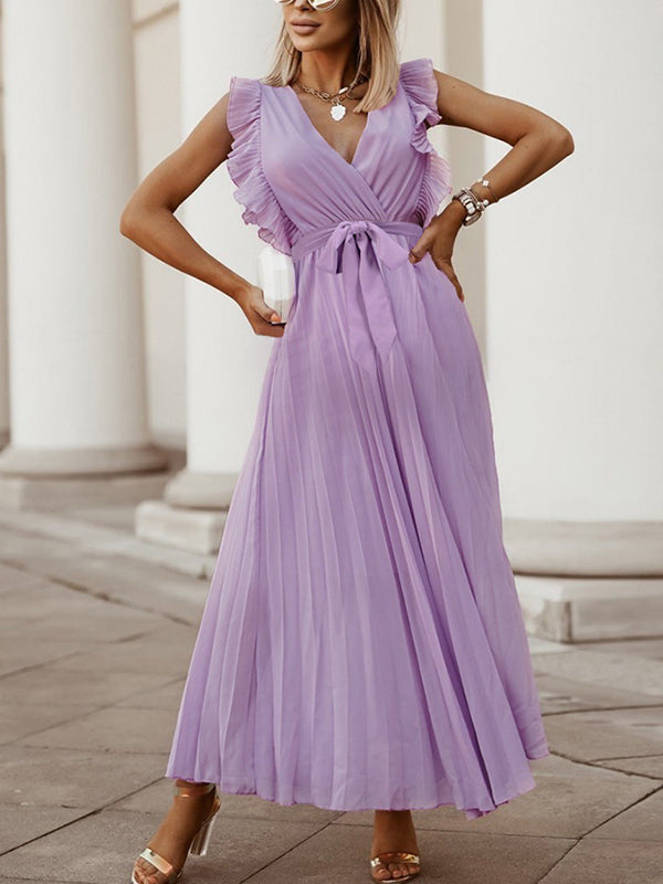 Schwangerschaftsmaxikleid mit Rüschen und Gürtel Elegant Plissiert