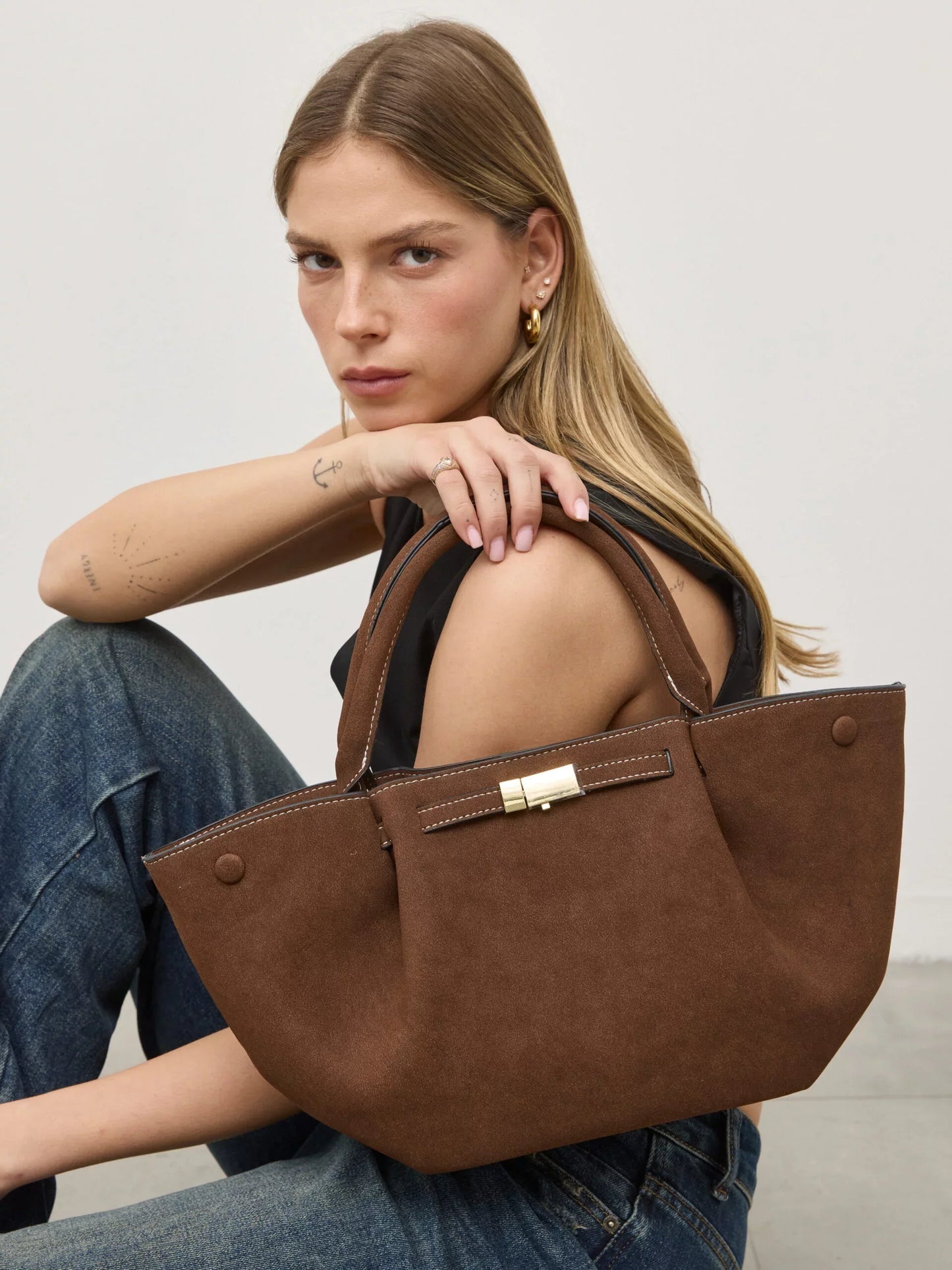 Damen Tote Bag Wildleder Goldfarben