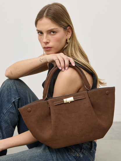 Damen Tote Bag Wildleder Goldfarben