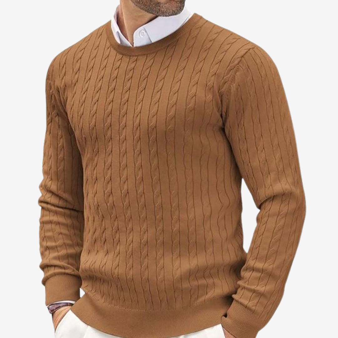 Herren Strickpullover Rundhals Zopfmuster