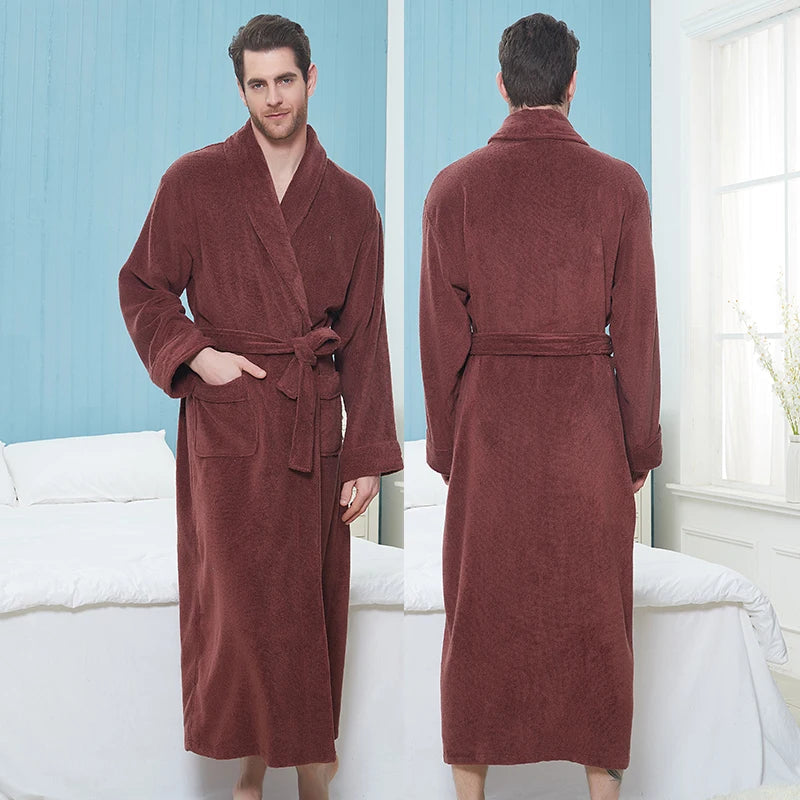Herren Fleece Bademantel Lang Mit Handtuch Morgenmantel - Norvielle