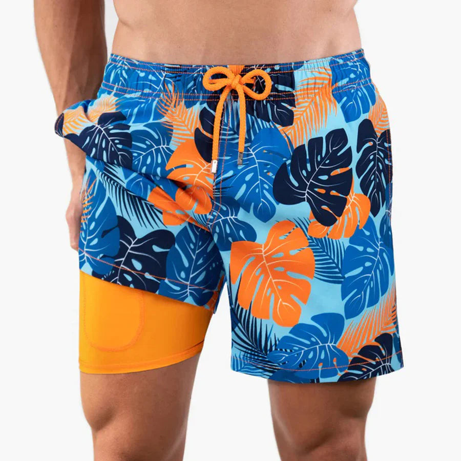 Badeshorts | Elastischer Bund | Doppellagig | 2-in-1-Shorts | Boardshorts-Chaps Herrenmode
