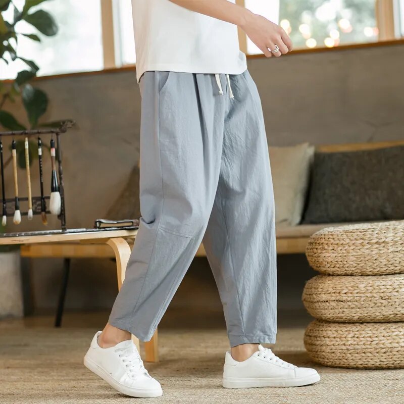 Herren Leinenhose Baggy Pants Kordelzug Beige - Norvielle