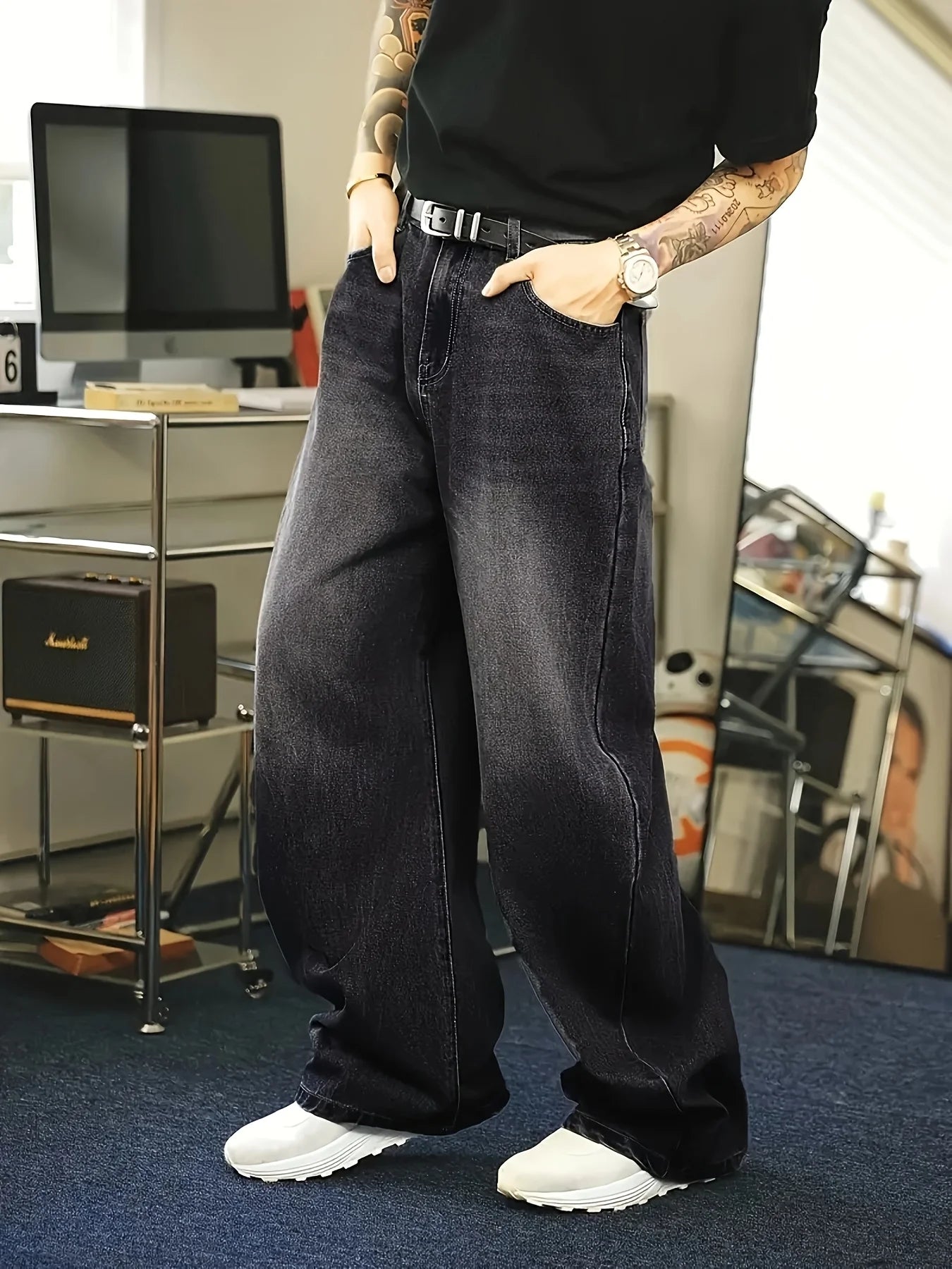 Herren Baggy Jeans Lockerer Schnitt Vintage Look