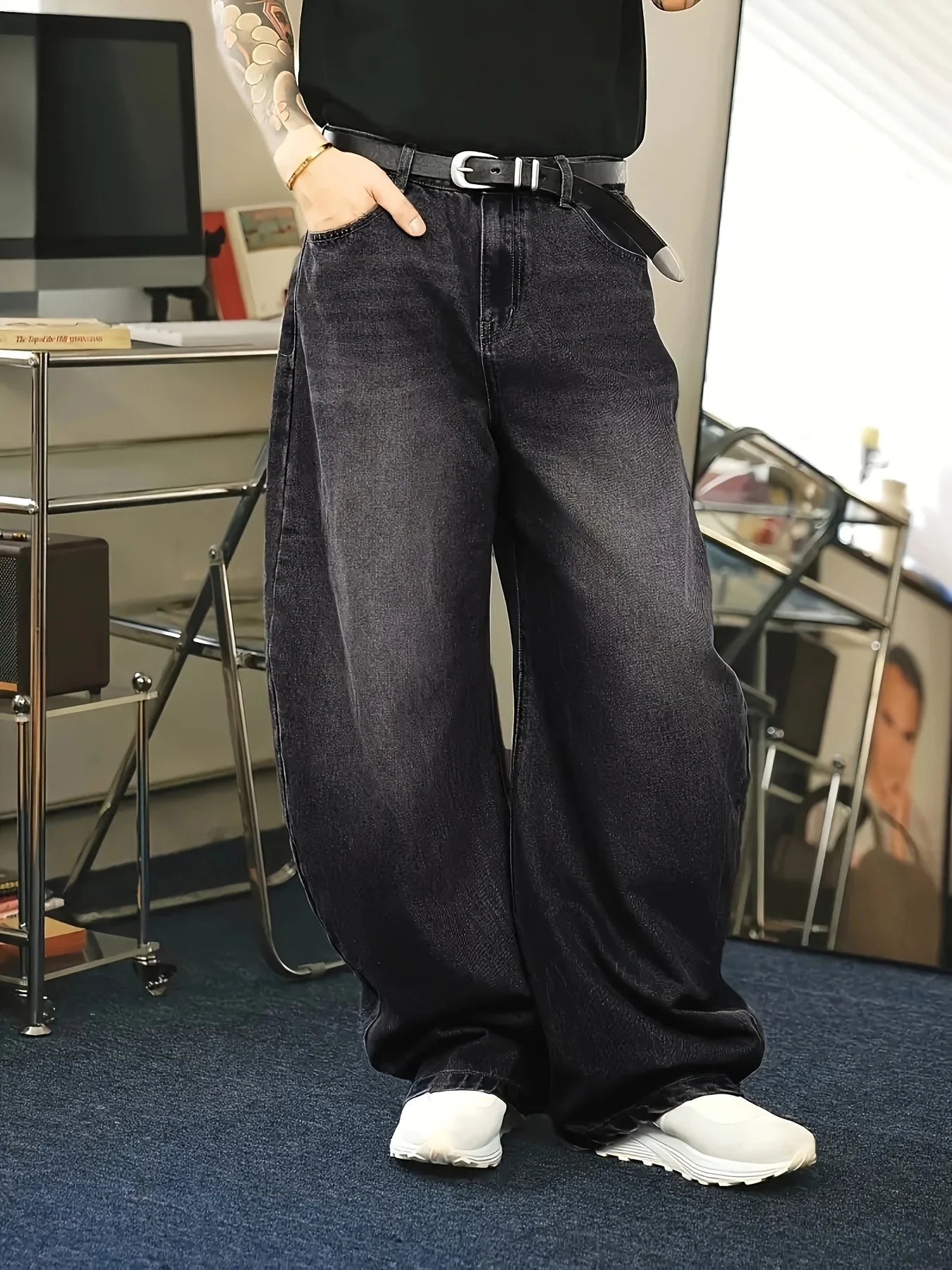 Herren Baggy Jeans Lockerer Schnitt Vintage Look