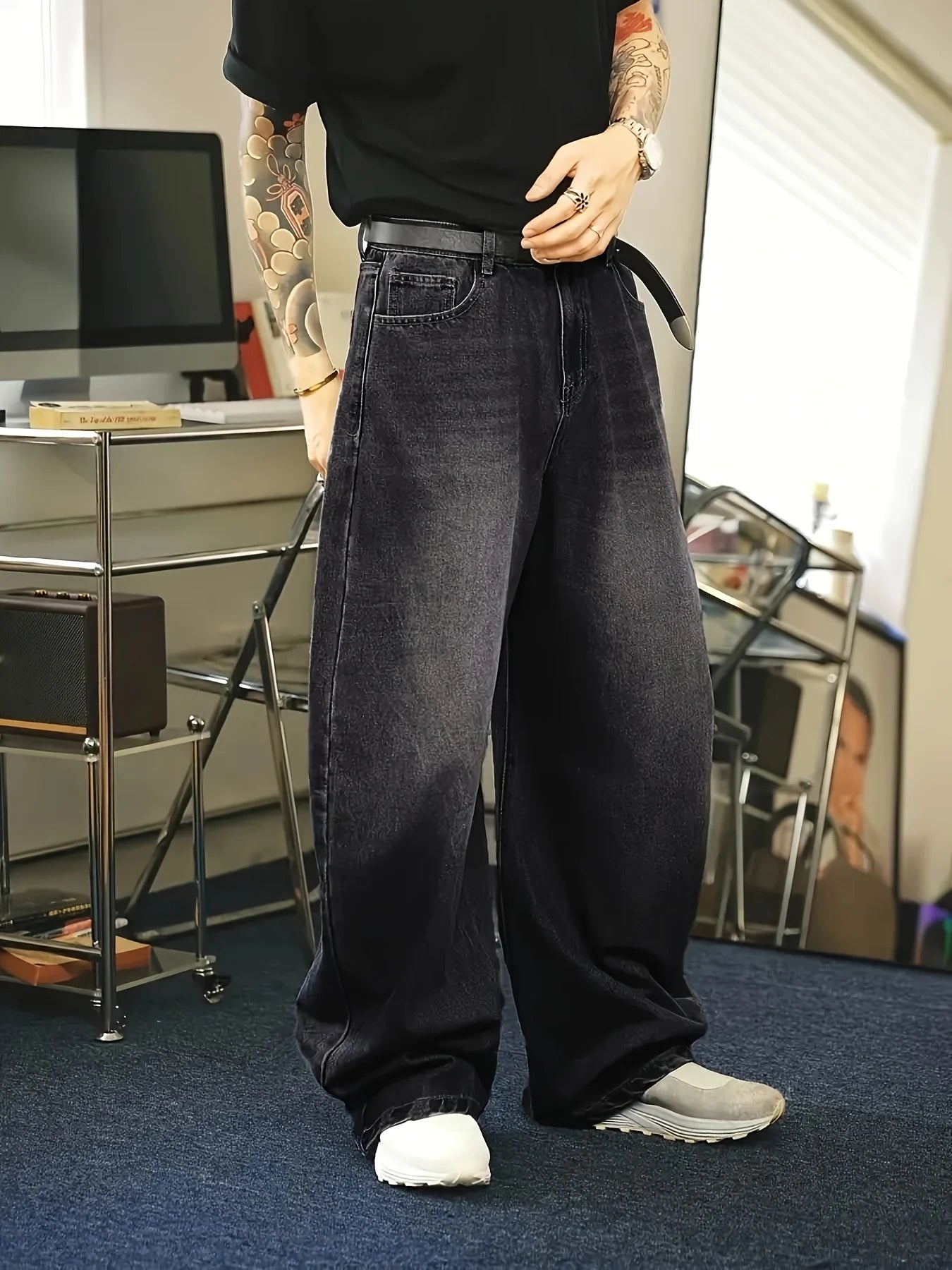 Herren Baggy Jeans Lockerer Schnitt Vintage Look
