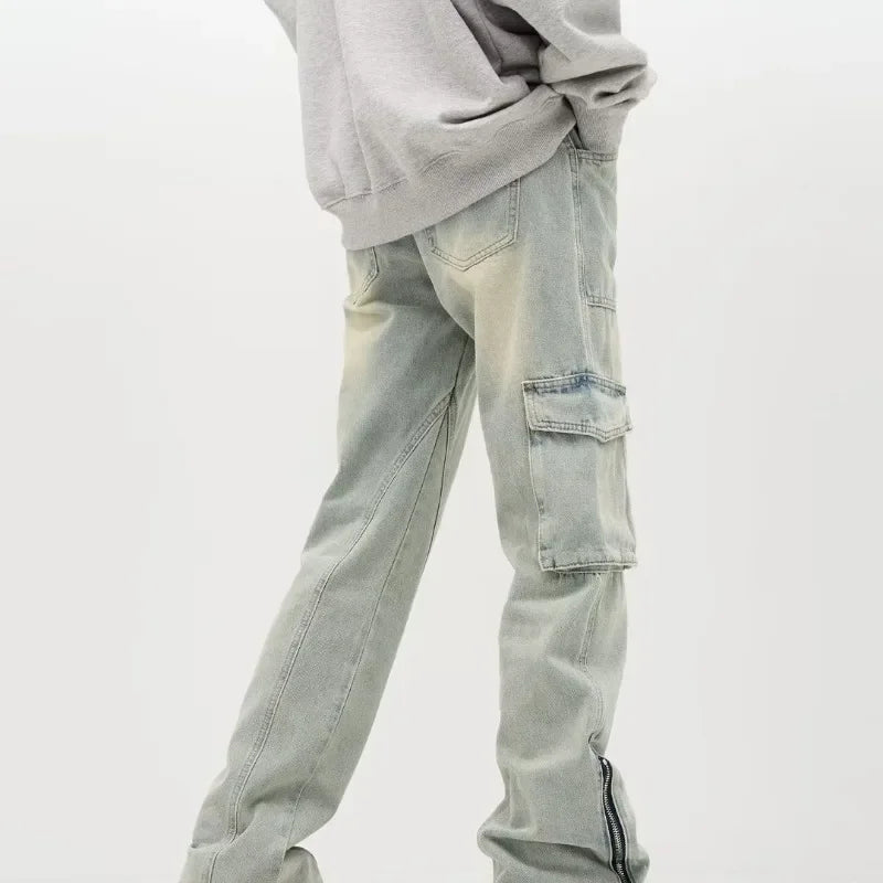 Herren Baggy-Jeans Weit Reißverschluss Detail Blau - Norvielle