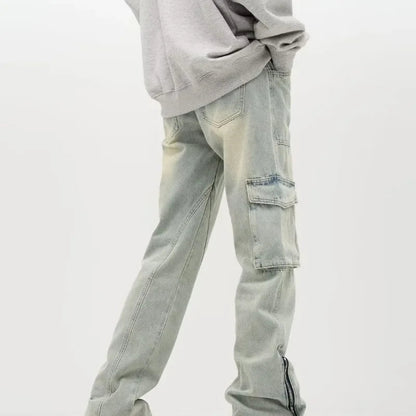 Herren Baggy-Jeans Weit Reißverschluss Detail Blau - Norvielle