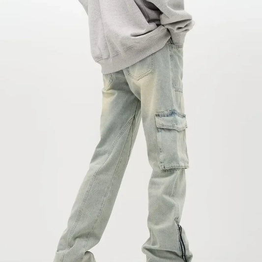 Herren Baggy-Jeans Weit Reißverschluss Detail Blau - Norvielle