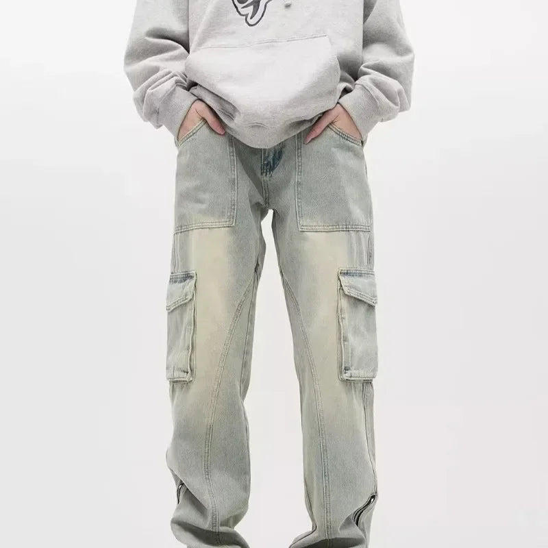 Herren Baggy-Jeans Weit Reißverschluss Detail