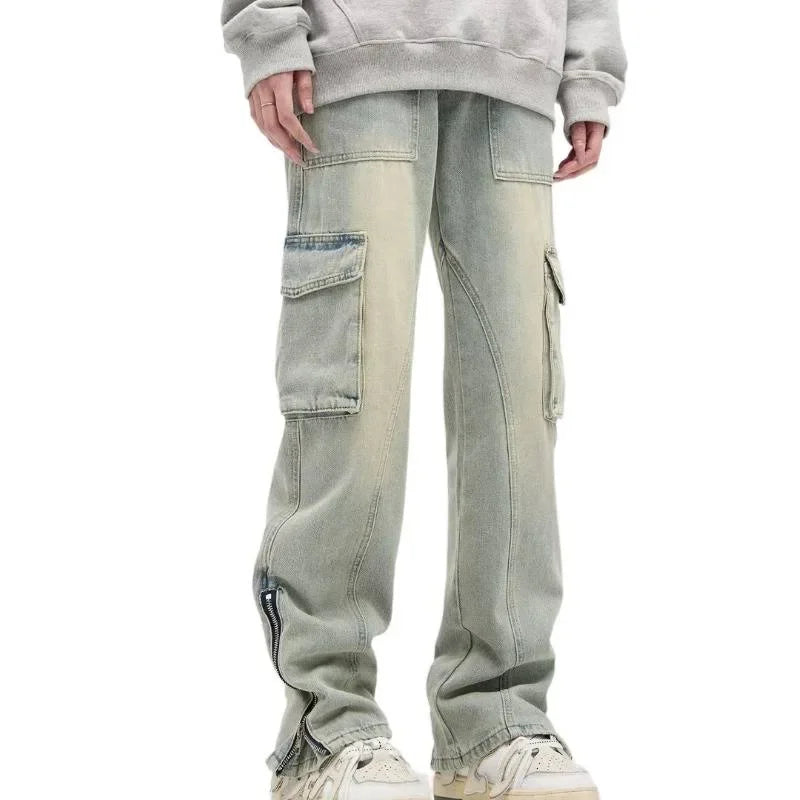 Herren Baggy-Jeans Weit Reißverschluss Detail