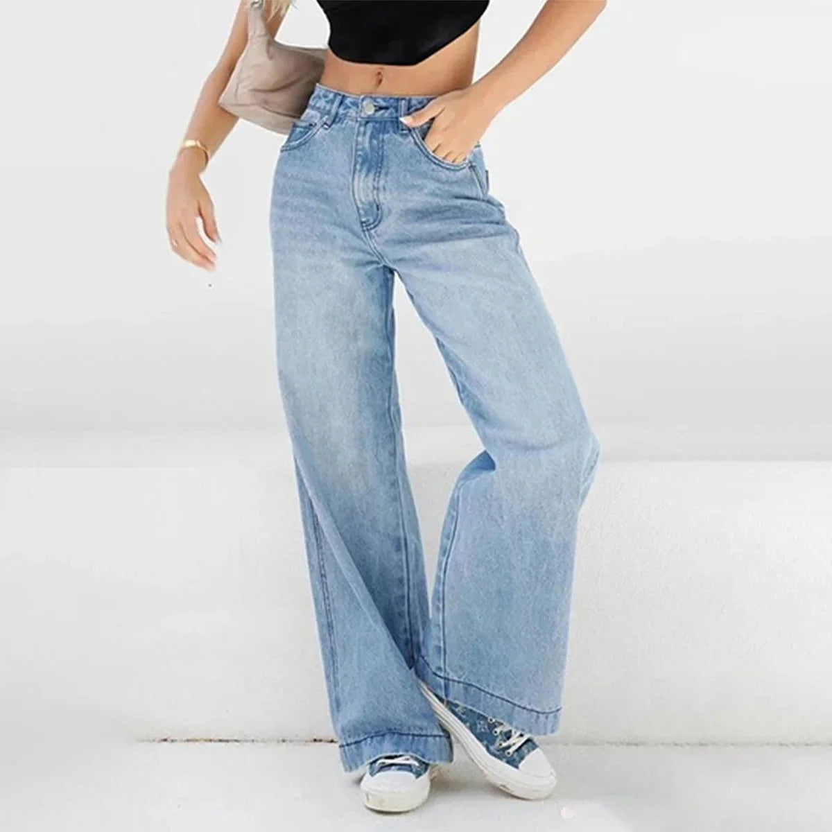 Damen Baggy Jeans Weite Passform Lässig