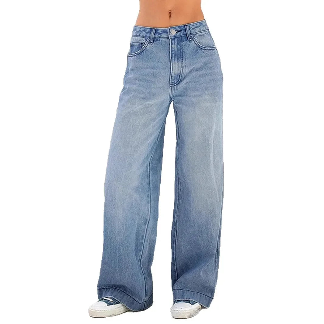 Damen Baggy Jeans Weite Passform Lässig Blau - Norvielle