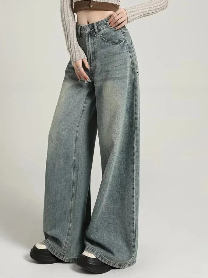 Damen Baggy-Jeans Hochgeschnitten Lässig