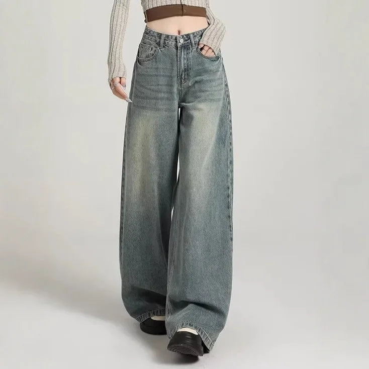 Damen Baggy-Jeans Hochgeschnitten Lässig Blau - Norvielle