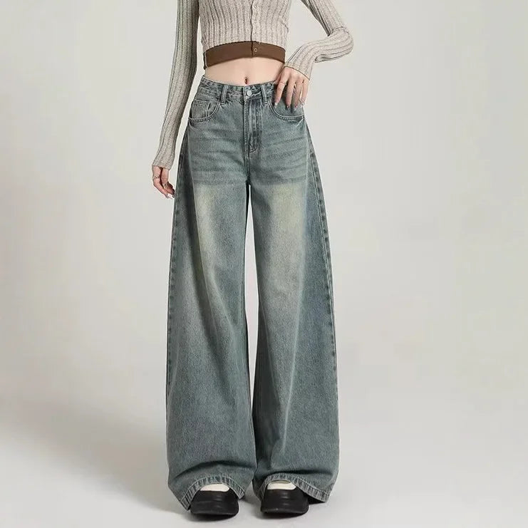 Damen Baggy-Jeans Hochgeschnitten Lässig