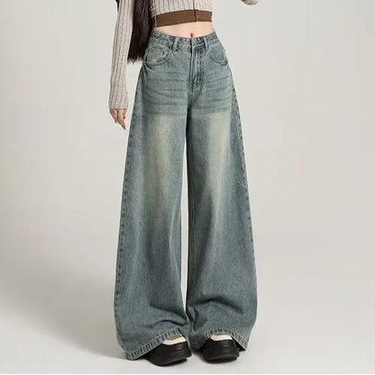 Damen Baggy-Jeans Hochgeschnitten Lässig