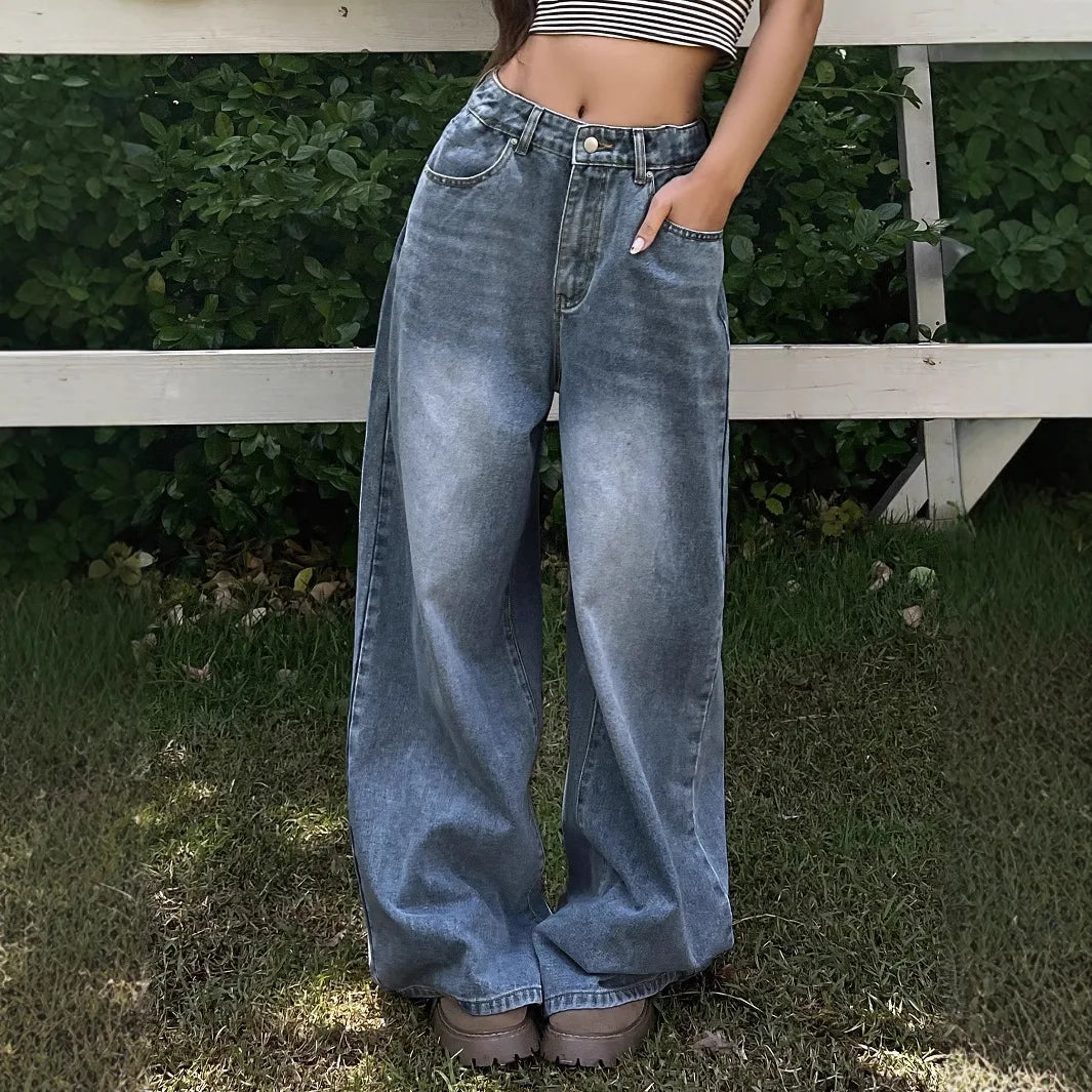 Norvielle Damen Baggy Jeans Weite Bein Komfortschwarz