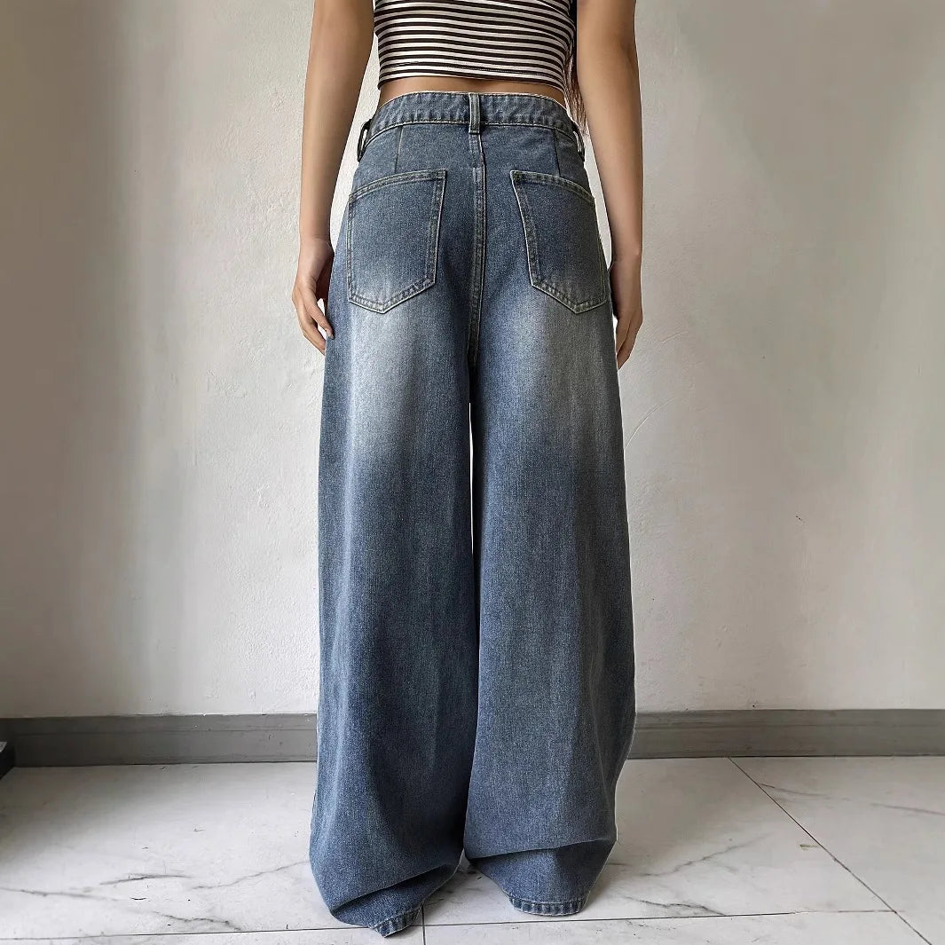 Norvielle Damen Baggy Jeans Weite Bein Komfortschwarz