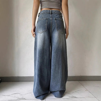 Norvielle Damen Baggy Jeans Weite Bein Komfortschwarz