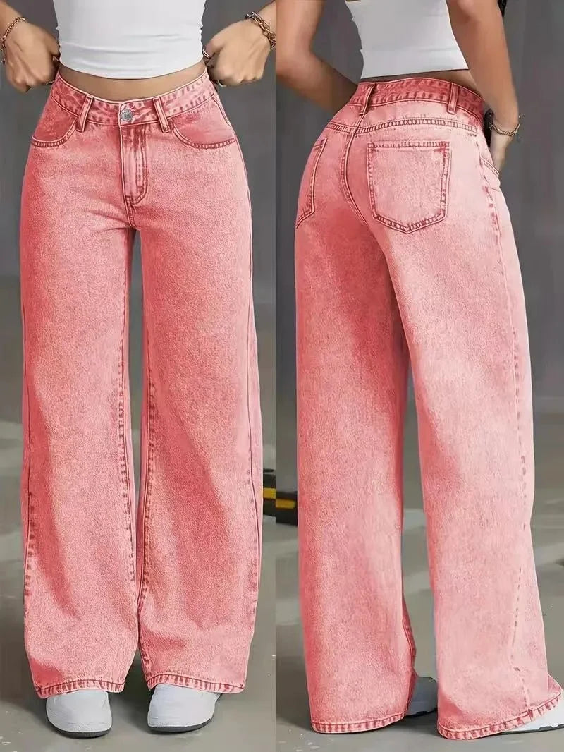 Damen Baggy-Jeans Hohe Taille Komfort