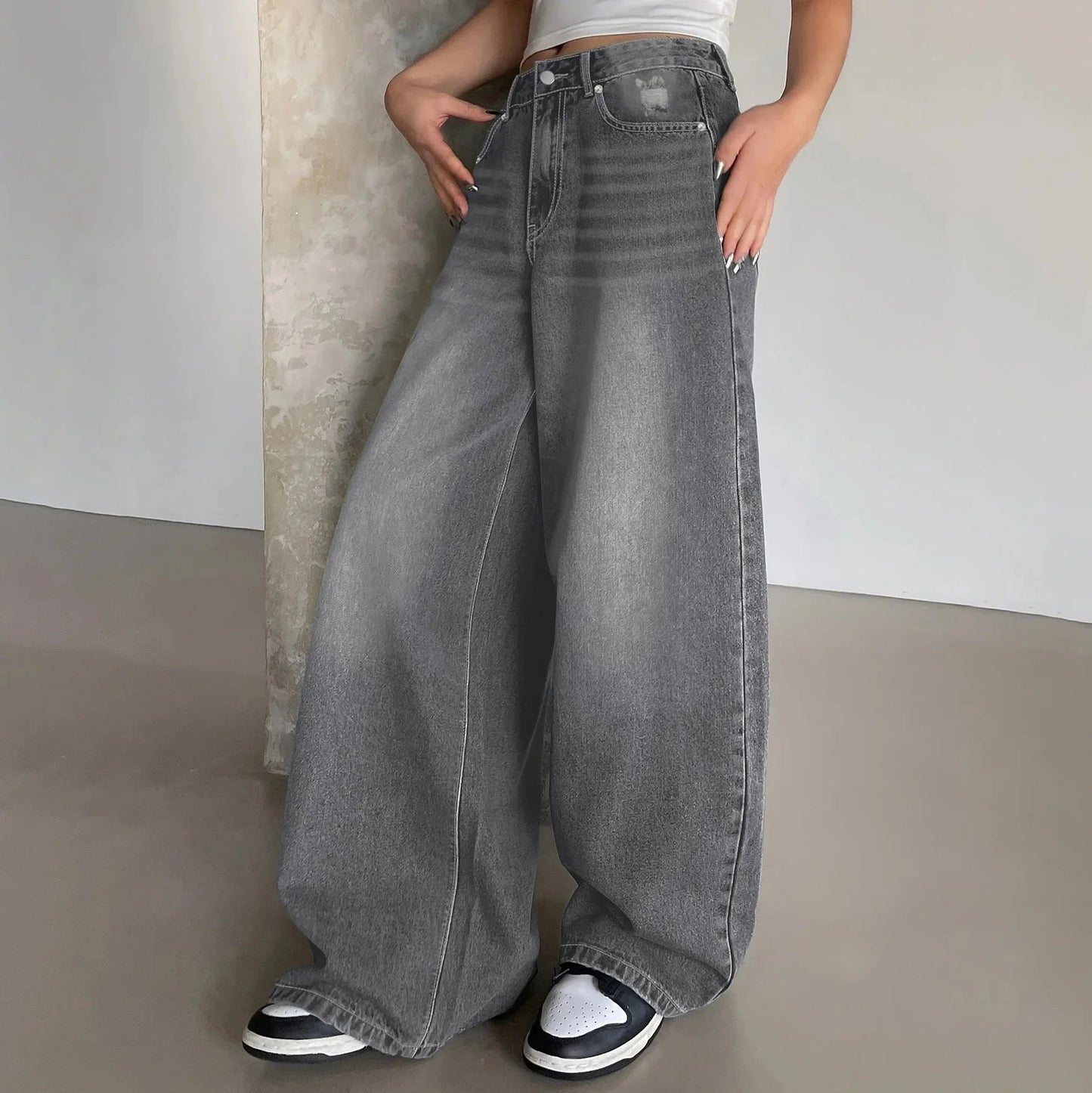 Damen Baggy-Jeans Mittlere Bundhöhe Komfort Jeans
