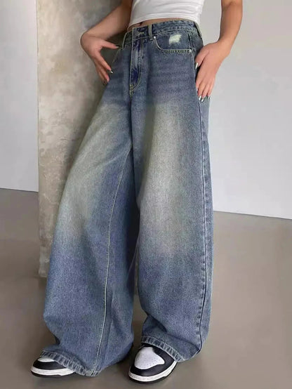 Damen Baggy-Jeans Mittlere Bundhöhe Komfort Jeans