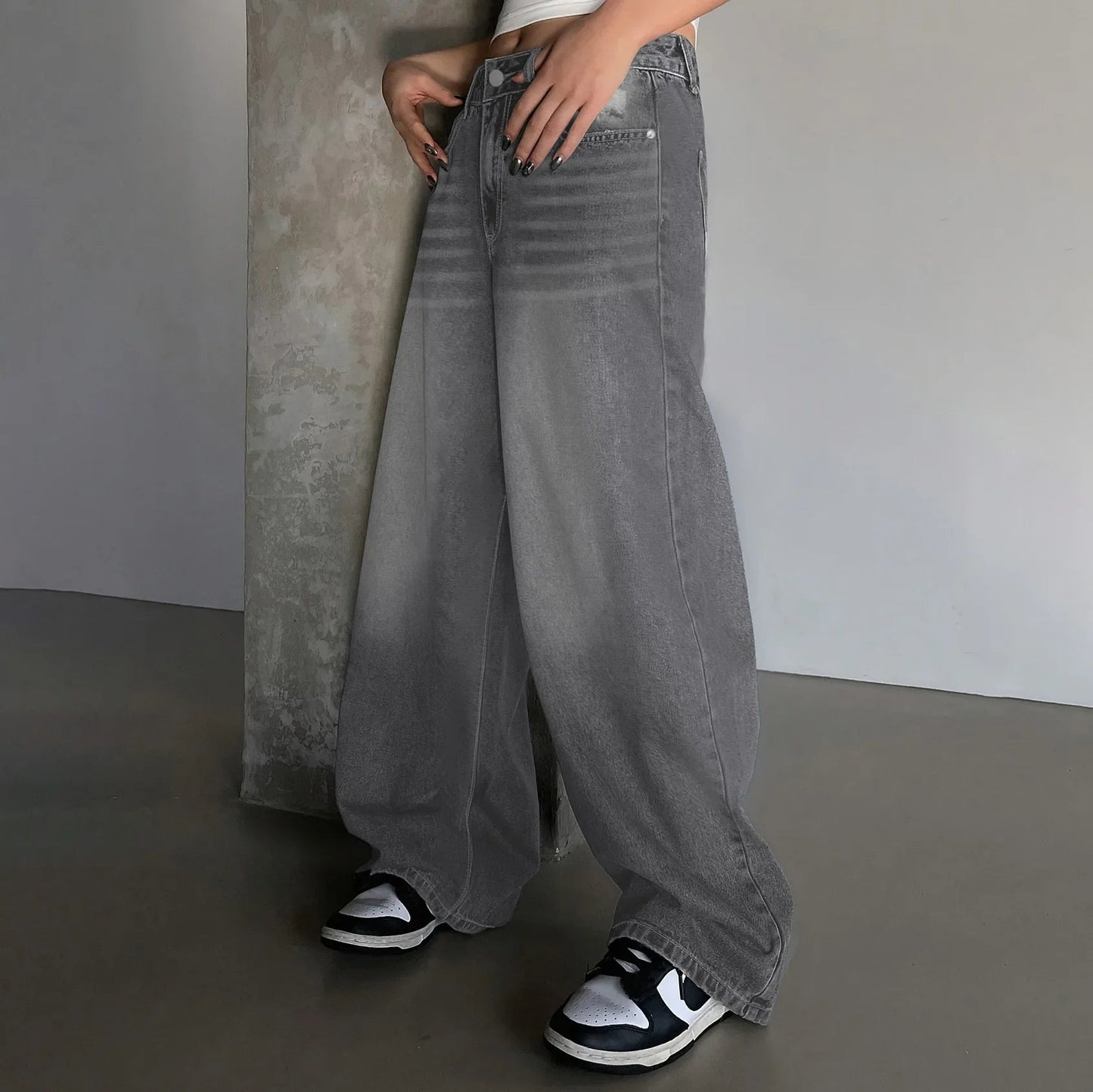 Damen Baggy-Jeans Mittlere Bundhöhe Komfort Jeans - Norvielle