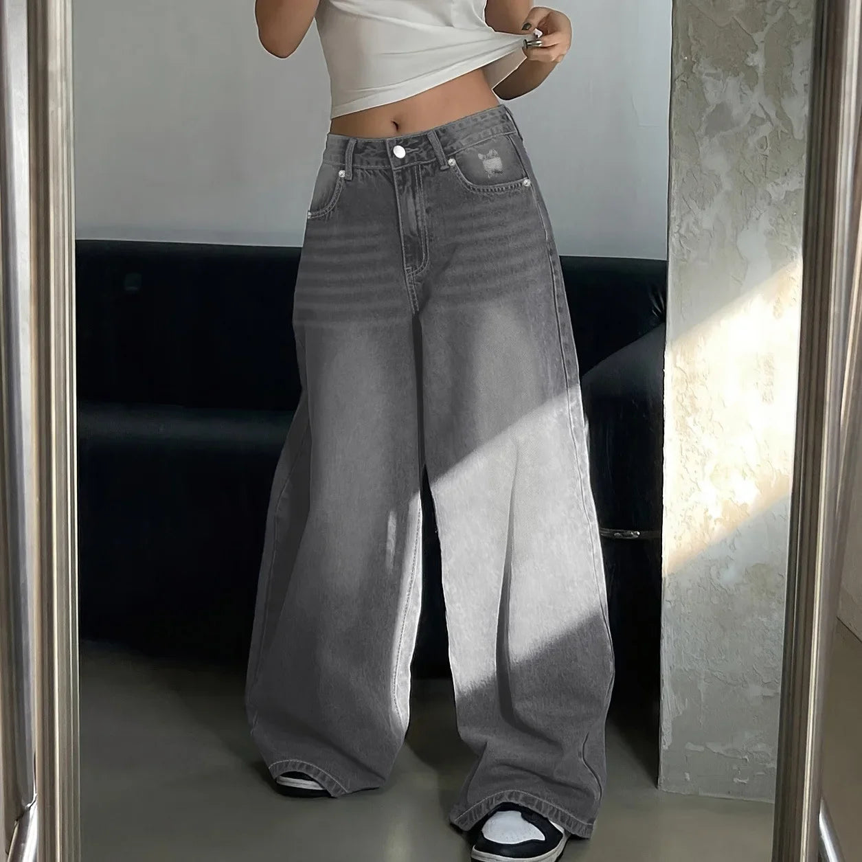 Damen Baggy-Jeans Mittlere Bundhöhe Komfort Jeans