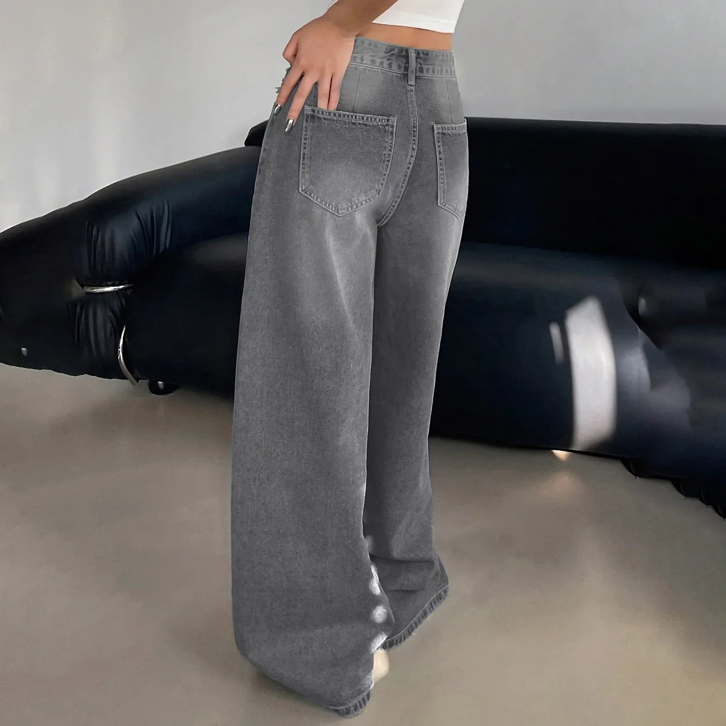 Damen Baggy-Jeans Mittlere Bundhöhe Komfort Jeans