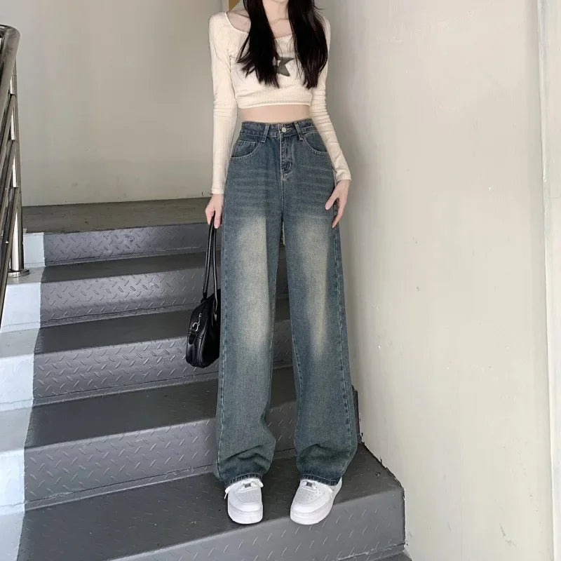 Damen Baggy Jeans Retro Stil Vintage