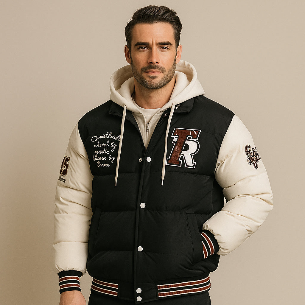 Herren Winter-Bomberjacke Kapuzenjacke Pufferjacke Schwarz - Norvielle