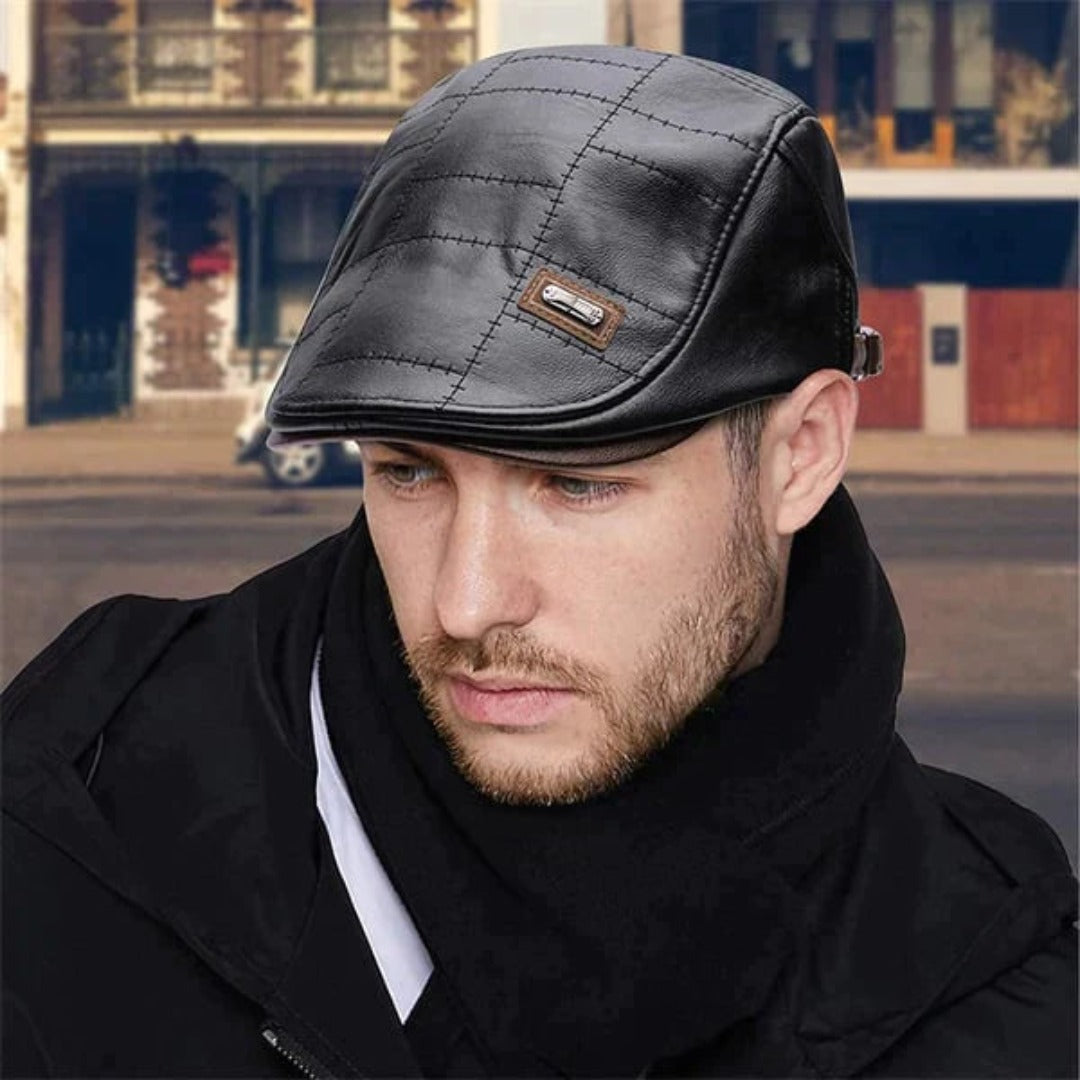 Herren Leder Baskenmütze Flach - Norvielle