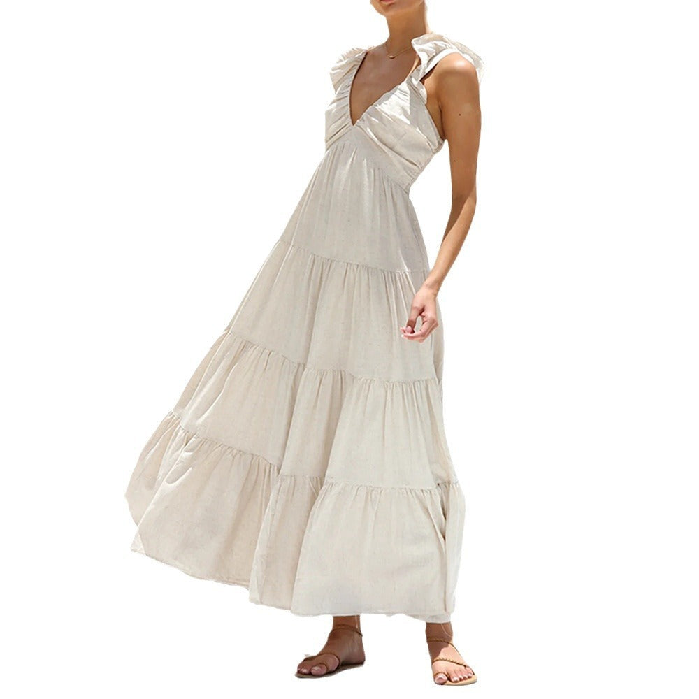 Baumwoll-Leinen Spitzenkleid ohne Ärmel von Elarova