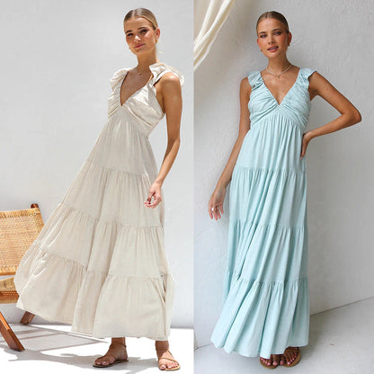 Norvielle Damen Spitzenkleid Baumwoll-Leinen Ärmellos - Norvielle