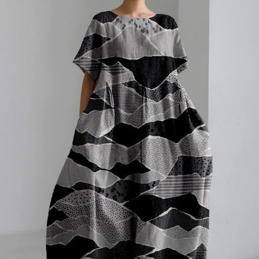 Norvielle Damenkleid Baumwoll-Look 3D-Druck - Norvielle