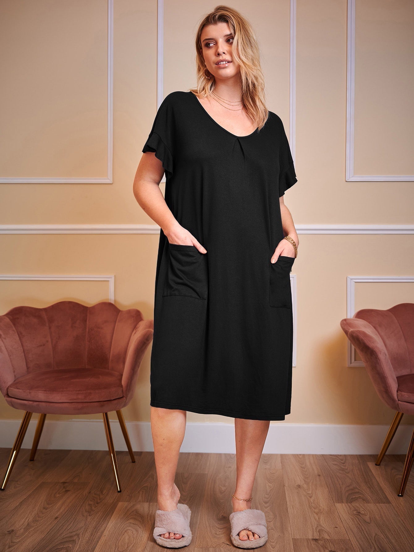 Baumwoll Nachthemdkleid mit Taschen, große Größen von Elarova