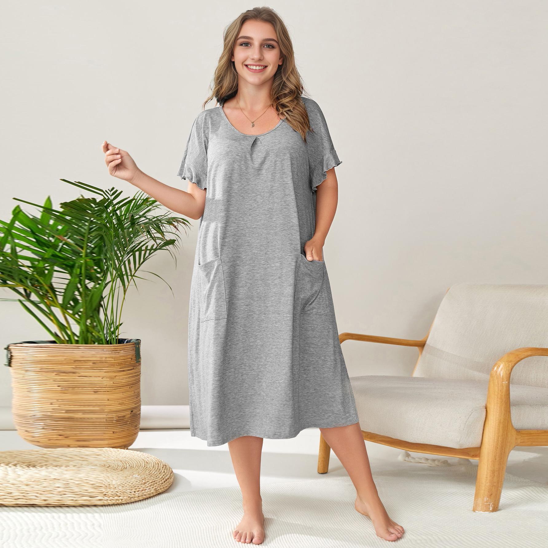 Damen Nachthemdkleid aus Baumwolle mit Taschen Größe XL von Norvielle - Norvielle